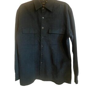 Vtg George Mens Navy Sueded Shirt M (38/40) 100% Polyester Long Sleeve Button-Do